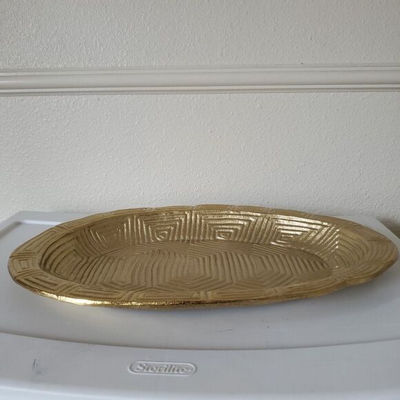 Gold Tone Metal Decorative Home Decor Wall Hanging Art Oval Platter Threshold - Picture 5 of 16